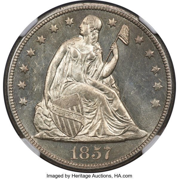 image for: 1857 $1 MS65 Prooflike NGC. OC-2, R.3....