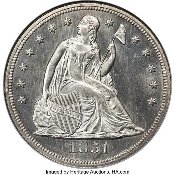 image for: 1851 $1 OC-1, R.5, MS65 NGC....