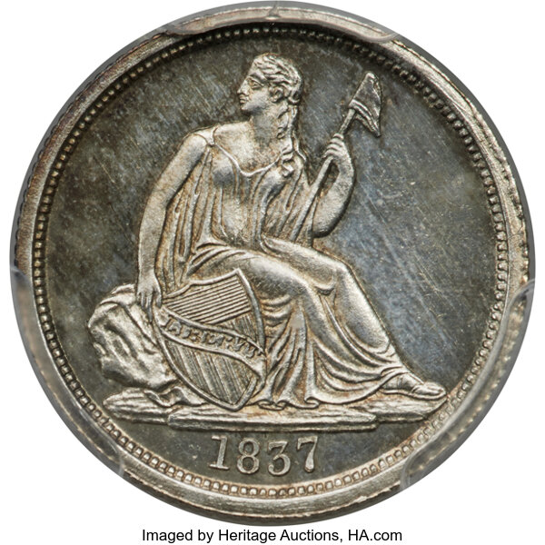 image for: 1837 10C No Stars, Large Date, F-101, R.7, PR64 PCGS....