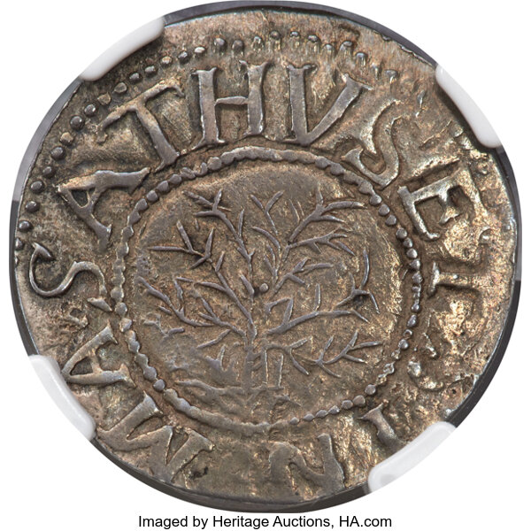 image for: 1652 Oak Tree Shilling, IN at Bottom, MS63 NGC. Noe-4, W-460, Salmon 2-D, R.4....