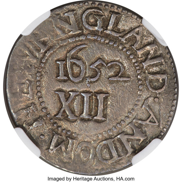 image for: 1652 Oak Tree Shilling, IN at Bottom, MS63 NGC. Noe-4, W-460, Salmon 2-D, R.4....