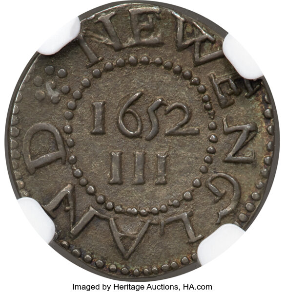 image for: 1652 Pine Tree Threepence, No Pellets at Trunk, Noe-36, W-640, Salmon 2-B, R.4, MS64 NGC....