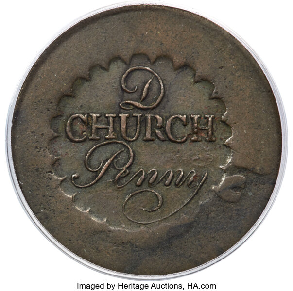image for: (1790) PENNY Albany Church Penny, D Above CHURCH, XF45+ PCGS. Breen-1170, W-8500, R.7....