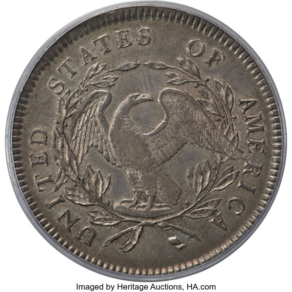 image for: 1795 $1 Flowing Hair, Three Leaves, B-5, BB-27, R.1, AU55 PCGS. CAC....
