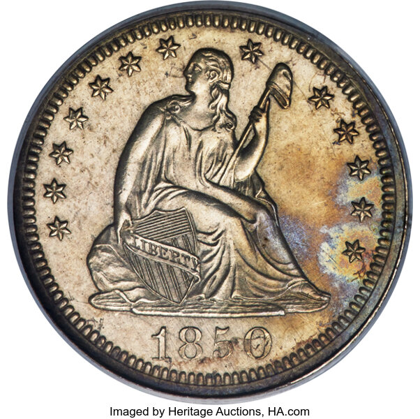 image for: 1850 25C PR62 PCGS. Briggs 3-C....