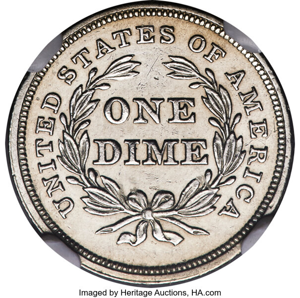 image for: 1839 10C No Drapery, F-105, R.8, PR62 NGC....