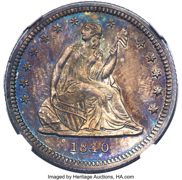 image for: 1840 25C Drapery PR65 NGC. Briggs 1-A, R.8 as a Proof. ...