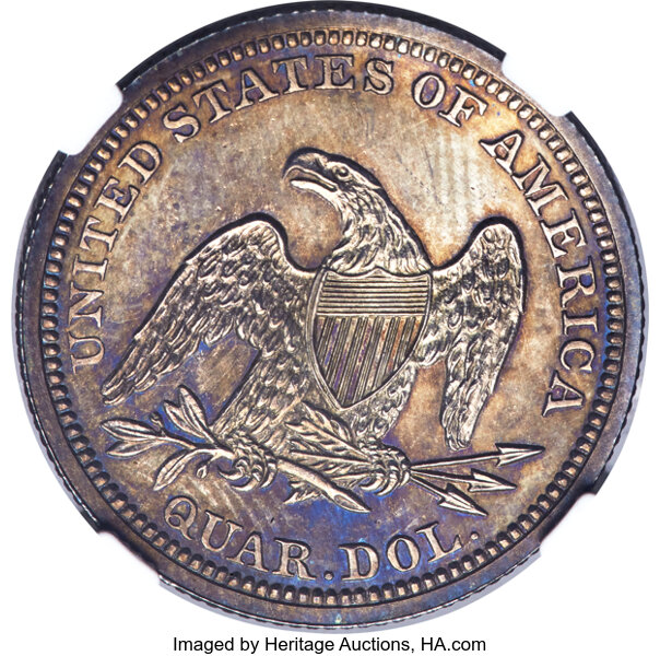 image for: 1840 25C Drapery PR65 NGC. Briggs 1-A, R.8 as a Proof. ...