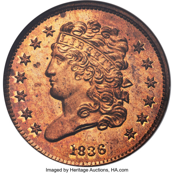 image for: 1836 1/2 C Original, B-1, Low R.6, PR66 Red and Brown NGC....