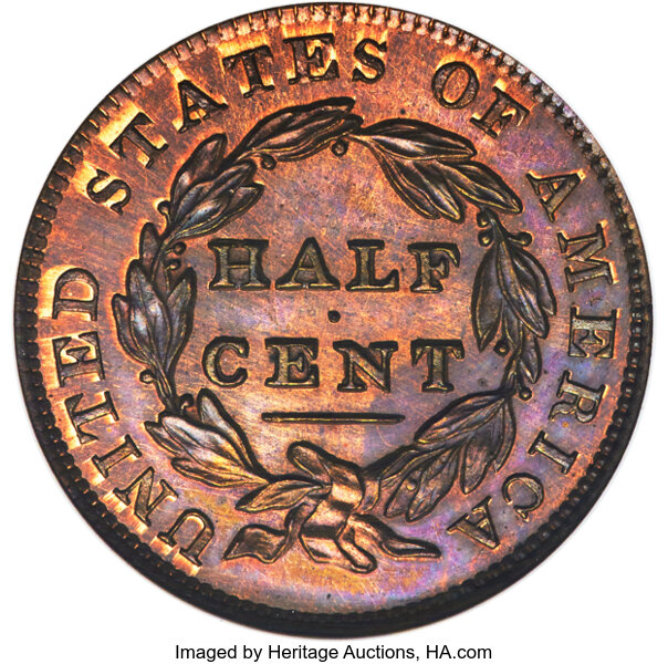 image for: 1836 1/2 C Original, B-1, Low R.6, PR66 Red and Brown NGC....