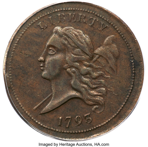 image for: 1793 1/2 C Bent Cap, C-1, B-1, High R.3, AU53 PCGS....