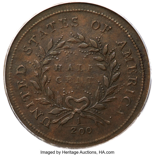 image for: 1793 1/2 C Bent Cap, C-1, B-1, High R.3, AU53 PCGS....