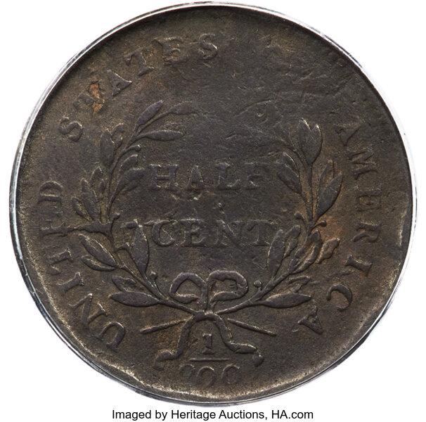 image for: 1802/0 1/2 C Reverse of 1800, C-1, B-1, R.6, VG10 PCGS....