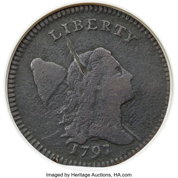 image for: 1797 1/2 C Gripped Edge, Low Head, C-3c, B-3b, Low R.7 -- Scratch -- ANACS. Fine Details, Net Good 6. ...