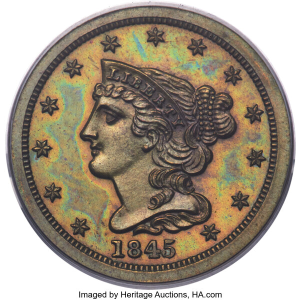 image for: 1845 1/2 C Original, B-1, R.6, PR64 Brown PCGS....