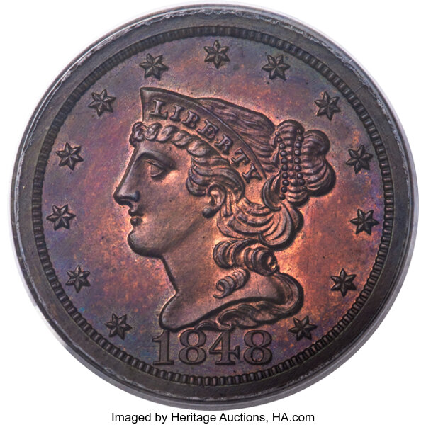image for: 1848 1/2 C Original, B-1, Low R.6, PR64 Red and Brown PCGS....
