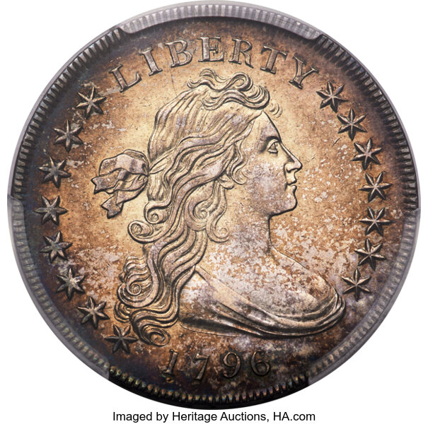 image for: 1796 $1 Small Date, Large Letters, B-4, BB-61, R.3, AU58 PCGS....