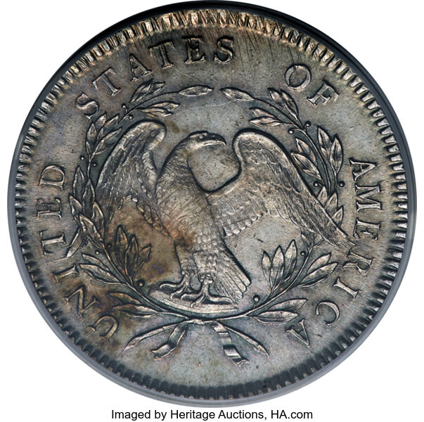 image for: 1795 $1 Flowing Hair, Three Leaves, B-5, BB-27, R.1, AU58 PCGS....