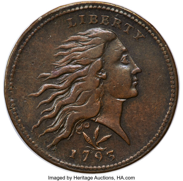 image for: 1793 1C Wreath, Vine and Bars Edge, S-9, B-12, R.2, XF45 PCGS....