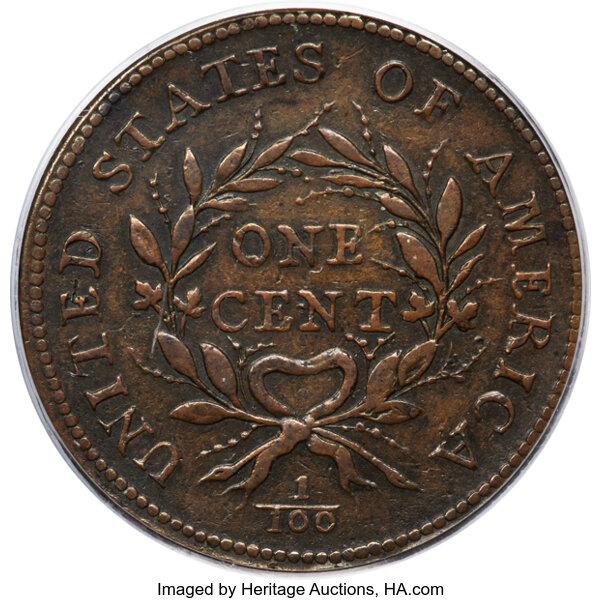 image for: 1793 1C Wreath, Vine and Bars Edge, S-9, B-12, R.2, XF45 PCGS....