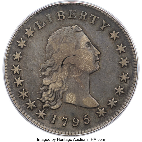 image for: 1795 $1 Flowing Hair, Three Leaves, Silver Plug, B-7, BB-18, R.3, VF20 PCGS. CAC....