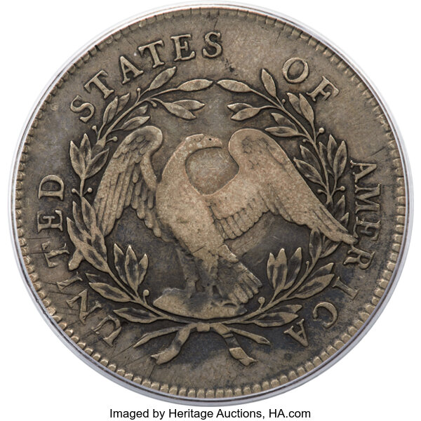image for: 1795 $1 Flowing Hair, Three Leaves, Silver Plug, B-7, BB-18, R.3, VF20 PCGS. CAC....