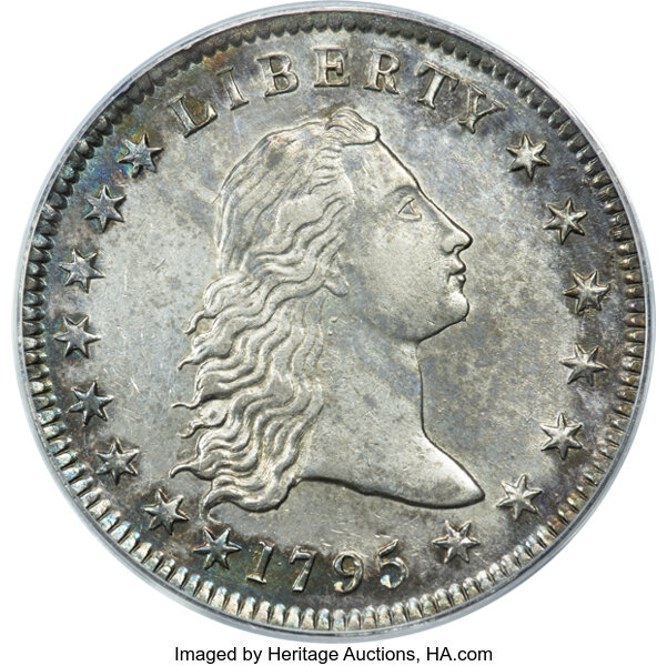 image for: 1795 $1 Flowing Hair, Two Leaves, B-4, BB-14, R.4, AU55 PCGS....