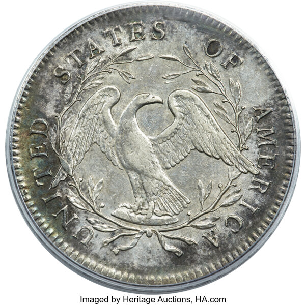 image for: 1795 $1 Flowing Hair, Two Leaves, B-4, BB-14, R.4, AU55 PCGS....