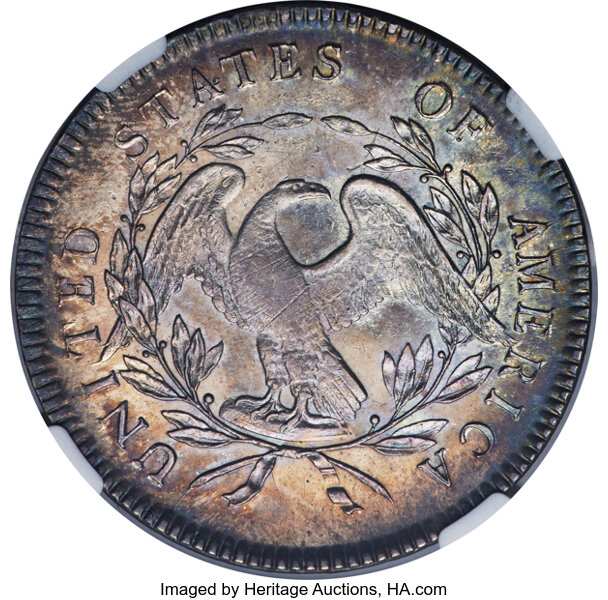 image for: 1795 $1 Flowing Hair, Three Leaves, B-5, BB-27, R.1, MS62 NGC....