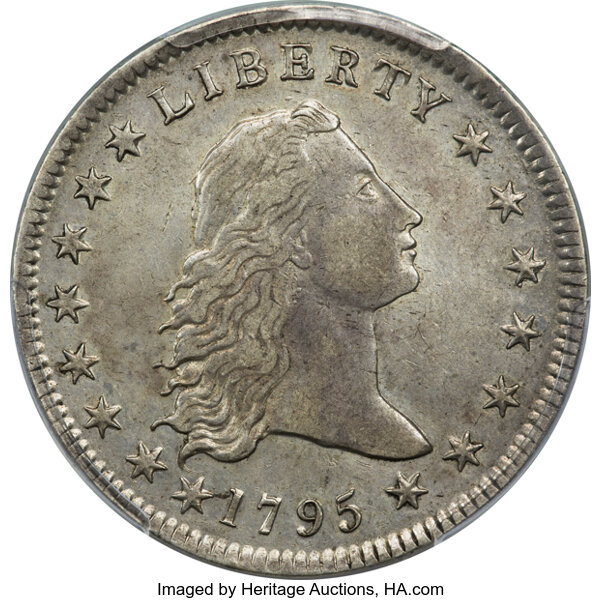 image for: 1795 $1 Flowing Hair, Two Leaves, B-4, BB-14, R.4, XF45 PCGS....