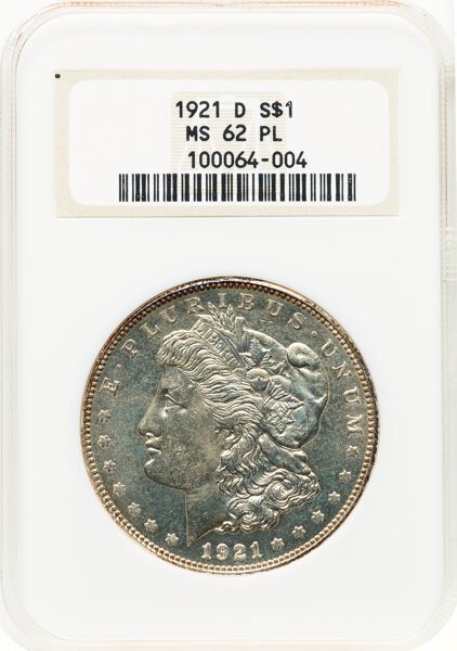 image for: 1921-D $1 MS62 Prooflike NGC. Housed in a Generation 5 fatty holder. NGC Census: (35/141).  Mintage 20,345,000....