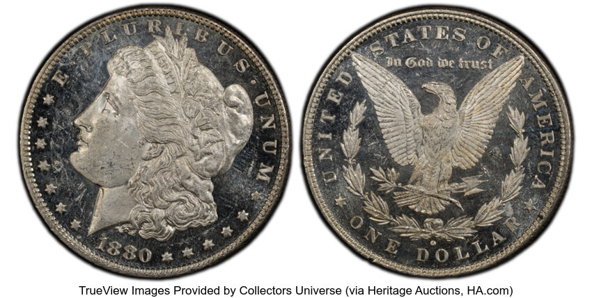 image for: 1880/79-O $1 Crossbar, VAM-4, MS63 Deep Mirror Prooflike PCGS. A Top 100 Variety. PCGS Population: (11/6)....