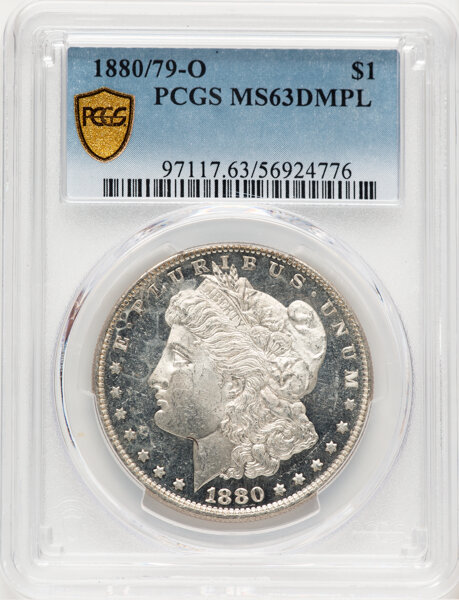 image for: 1880/79-O $1 Crossbar, VAM-4, MS63 Deep Mirror Prooflike PCGS. A Top 100 Variety. PCGS Population: (11/6)....
