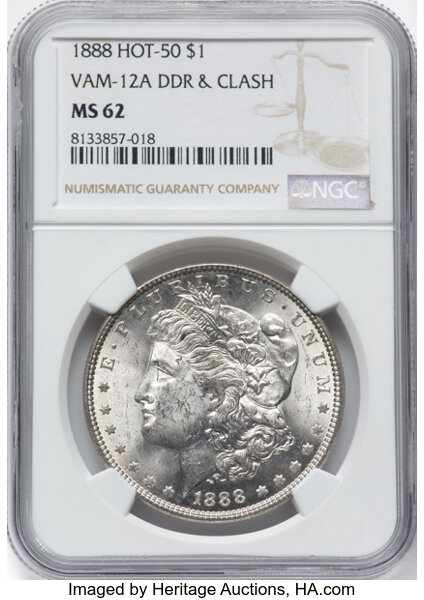 image for: 1888 $1 Doubled Reverse & Clash, VAM-12A MS62 NGC. A Hot 50 Variety....