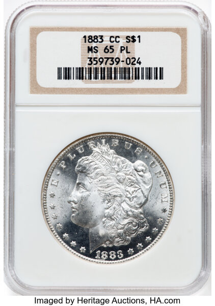 1883-CC $1 MS65 Prooflike NGC. Housed in a Generation 5 fatty holder. Mintage 1,204,000....