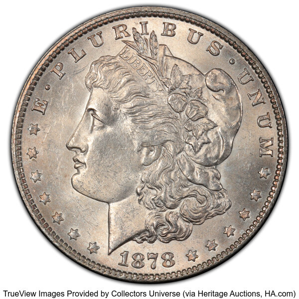 image for: 1878 7TF $1 Reverse of 1879, Face Chips, VAM-222A, MS62 PCGS. A Hit List 40 Variety. PCGS Population: (6/4). NGC Census: (0...