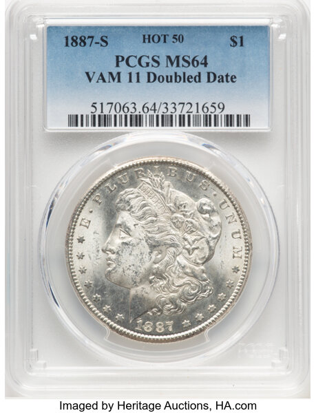 1887 S Morgan Dollar Doubled Date VAM 11 Mint State (MS) Pricing