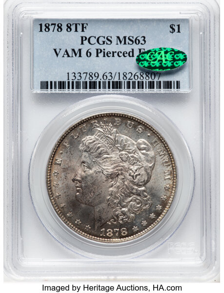 1878 8TF Pierced Eyelid One Dollar VAM 6 MS Values | Greysheet