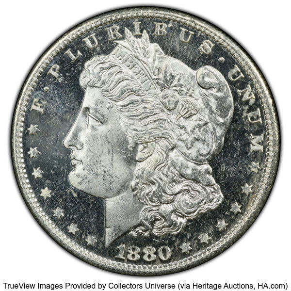 image for: 1880/79-S $1 Medium S, VAM-8, MS64 Deep Mirror Prooflike PCGS. CAC. A Top 100 Variety. CAC Population: (1/2)....