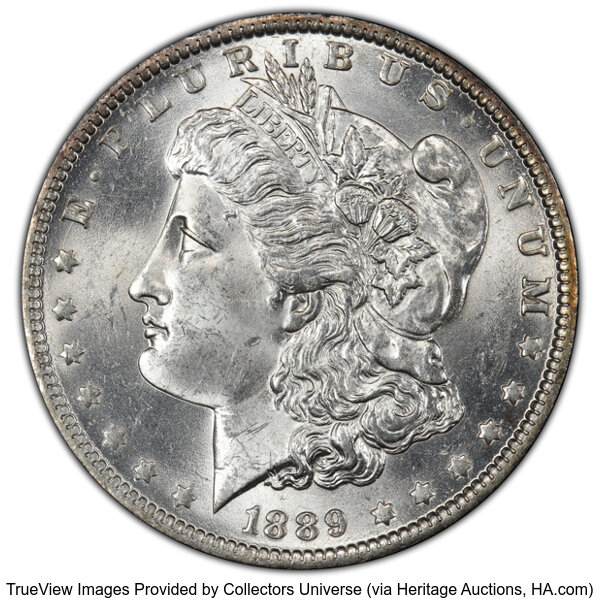 image for: 1889-O $1 Oval O, VAM-2, MS63 PCGS. CAC. A Top 100 Variety. PCGS Population: (8/3 and 0/0+). NGC Census: (0/0 and 0/0+). CD...