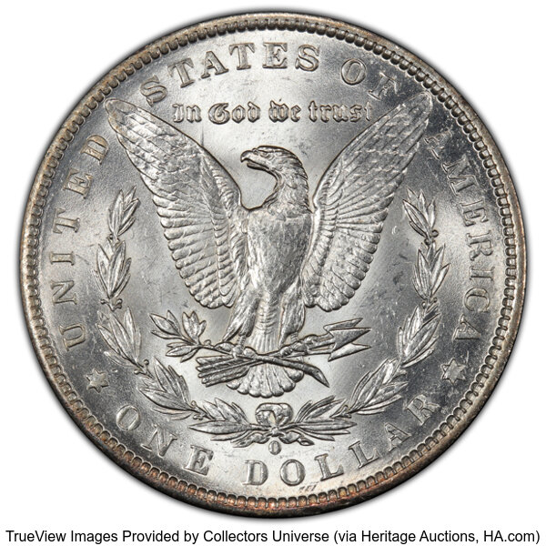 image for: 1889-O $1 Oval O, VAM-2, MS63 PCGS. CAC. A Top 100 Variety. PCGS Population: (8/3 and 0/0+). NGC Census: (0/0 and 0/0+). CD...