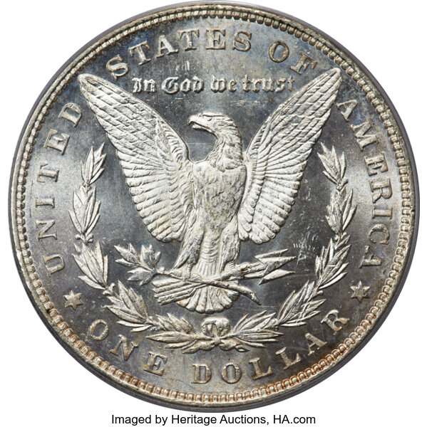 image for: 1887/6 $1 VAM-2 MS64 Deep Mirror Prooflike PCGS. A Top 100 Variety. The lower curve of a 6 is visible at the base of the 7 ...
