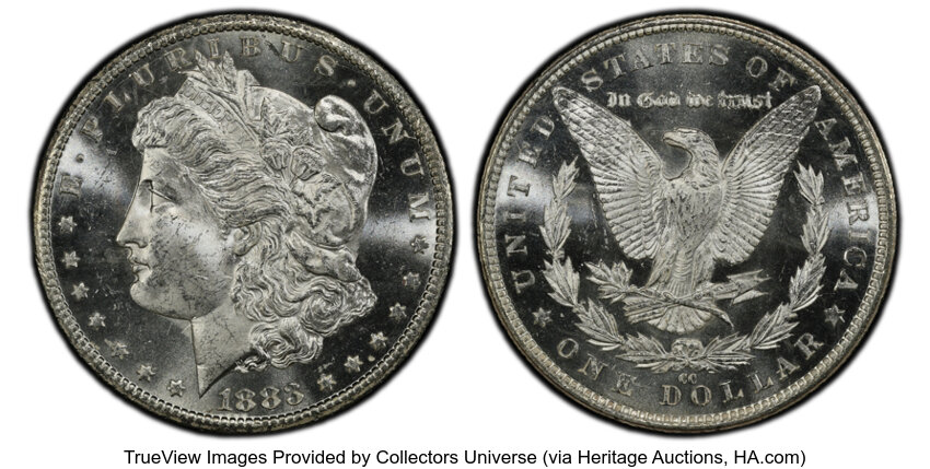 1883-CC $1 MS63 Prooflike PCGS. Mintage 1,204,000....