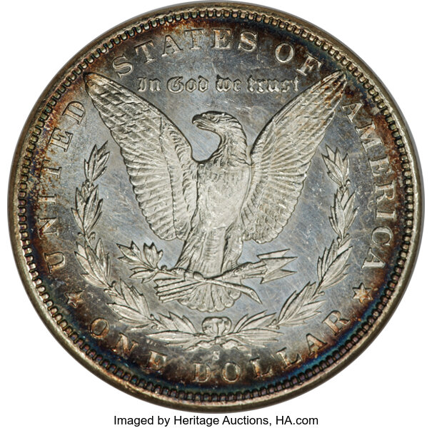 image for: 1895-S $1 S Over Horizontal S, VAM-4, MS63 Deep Mirror Prooflike NGC. A Top 100 Variety. The S mintmark has been repunched ...