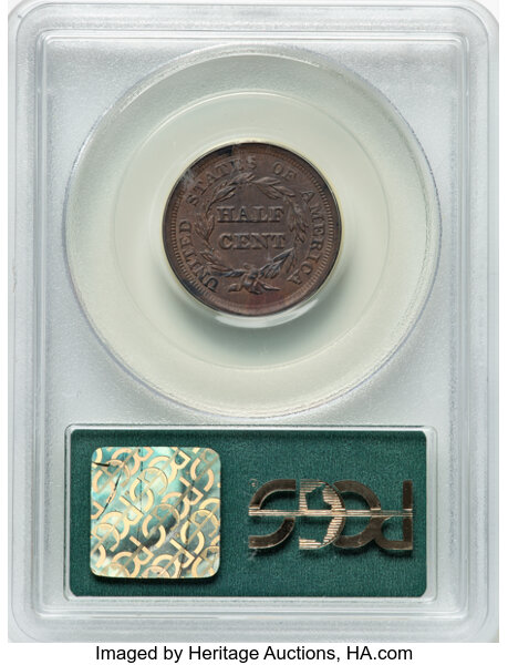 image for: 1851 1/2 C C-1, B-1, R.1, AU58 PCGS. Housed in a Generation 3.0 green label holder. Mintage 147,672....