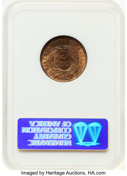 image for: 1864 Large Motto 2c NGC MS65 RB