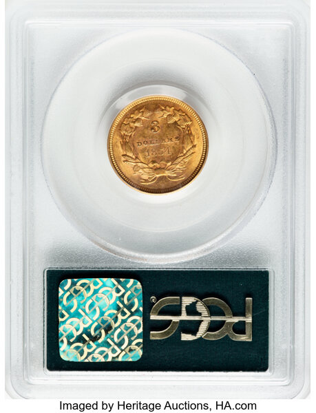 image for: 1854 $3  PCGS AU55 CAC