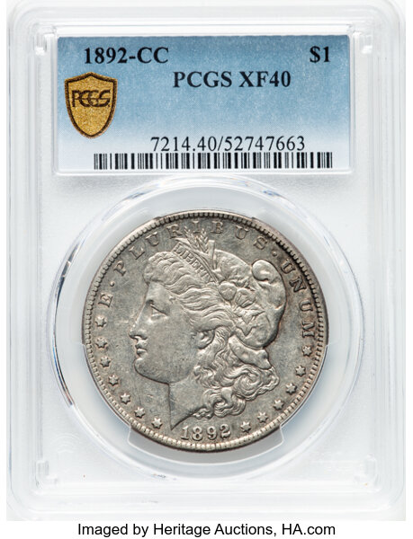 image for: 1892-CC $1  PCGS XF40