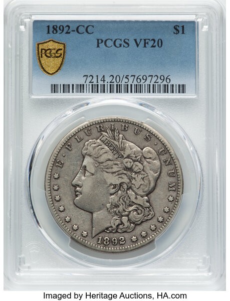 image for: 1892-CC $1  PCGS VF20