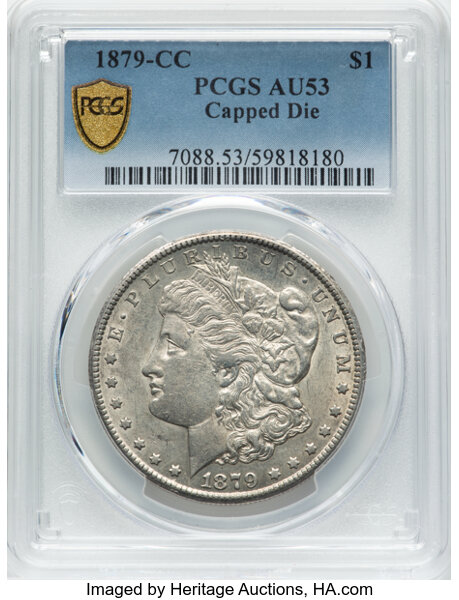 image for: 1879-CC Capped Die, VAM-3 $1  PCGS AU53